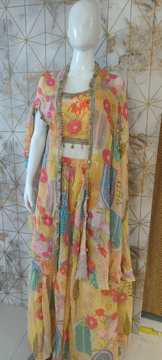 Yellow cape style lehenga