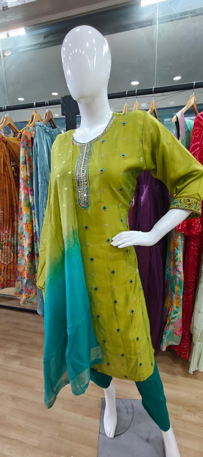 Green ombre dupatta dress