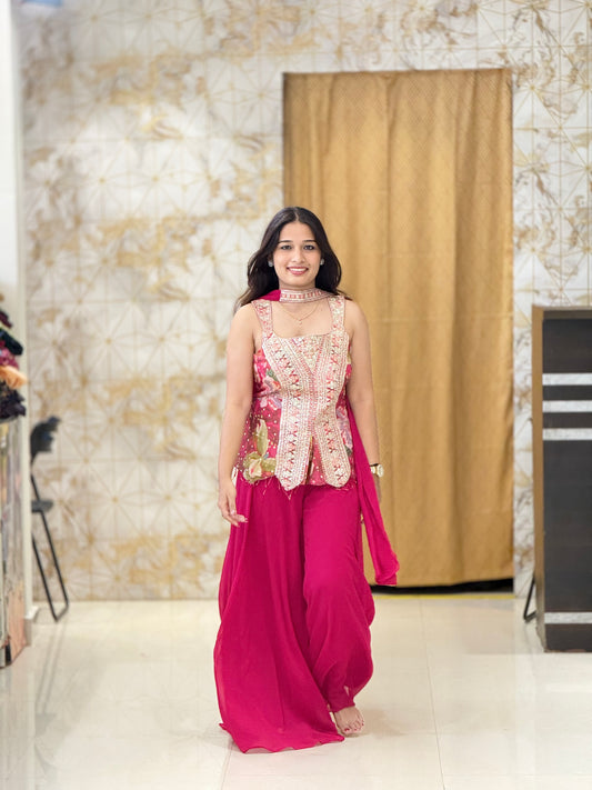 Pink peplum palazza set