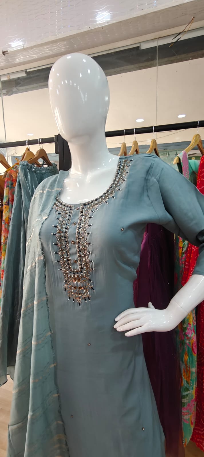 Sky blue suit with banarasi dupatta
