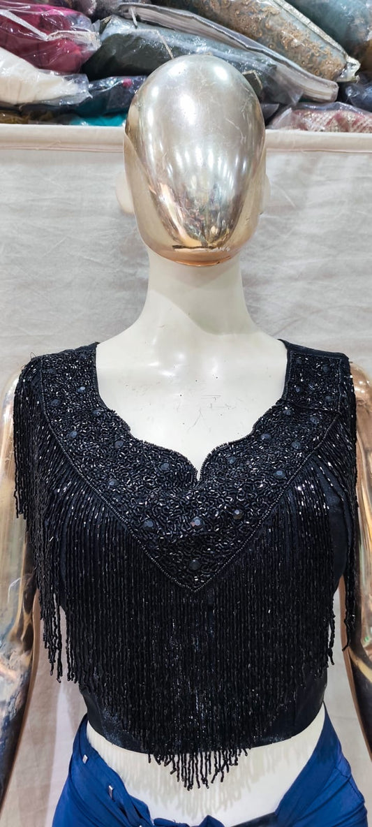 Designer Black blouse and blue one min saree