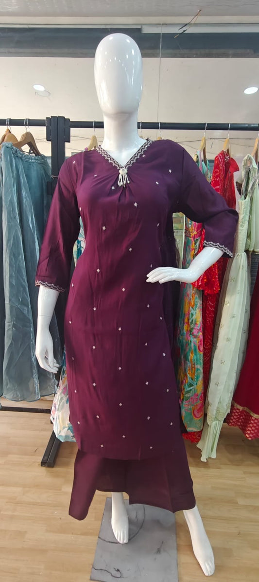 Plum Anarkali suit with stunning floral print dupatta