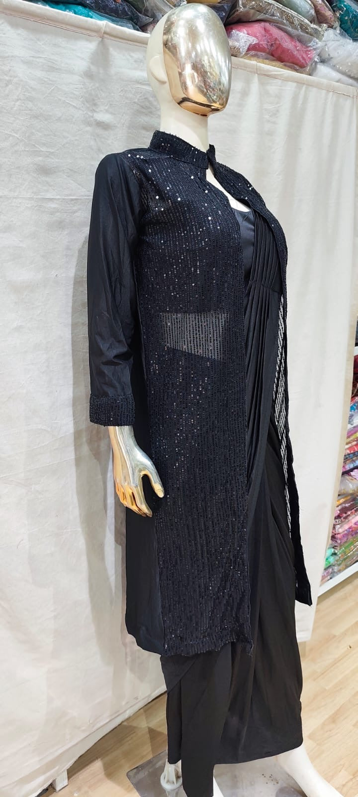 Designer Black one min saree with cape/jacket