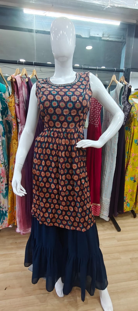 Blue floral sharara suit