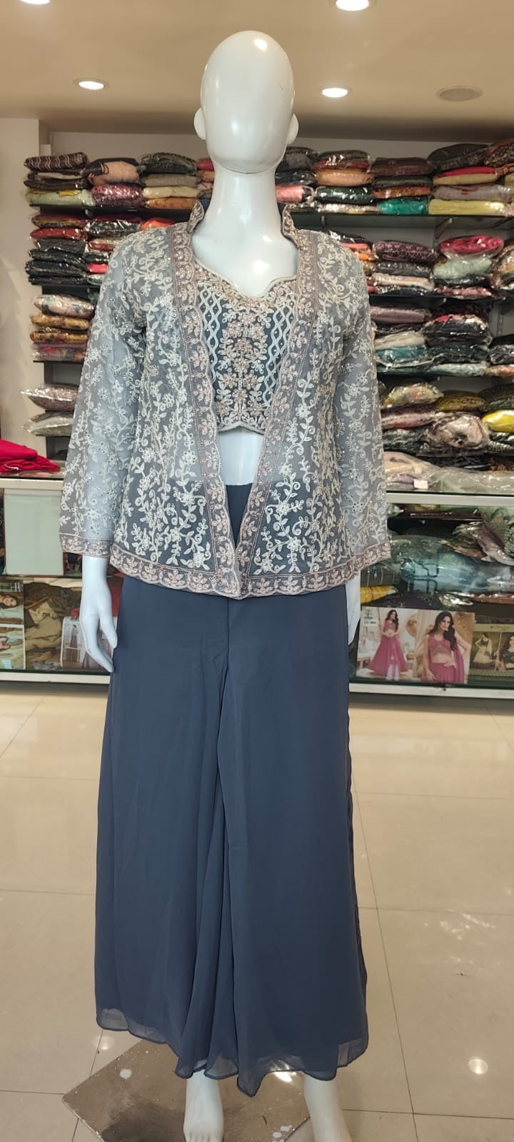 Indo western set with net jacket