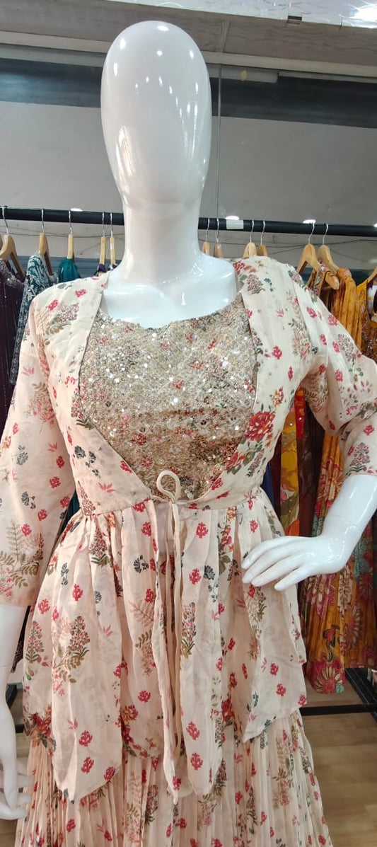 Cream lehenga with jacket