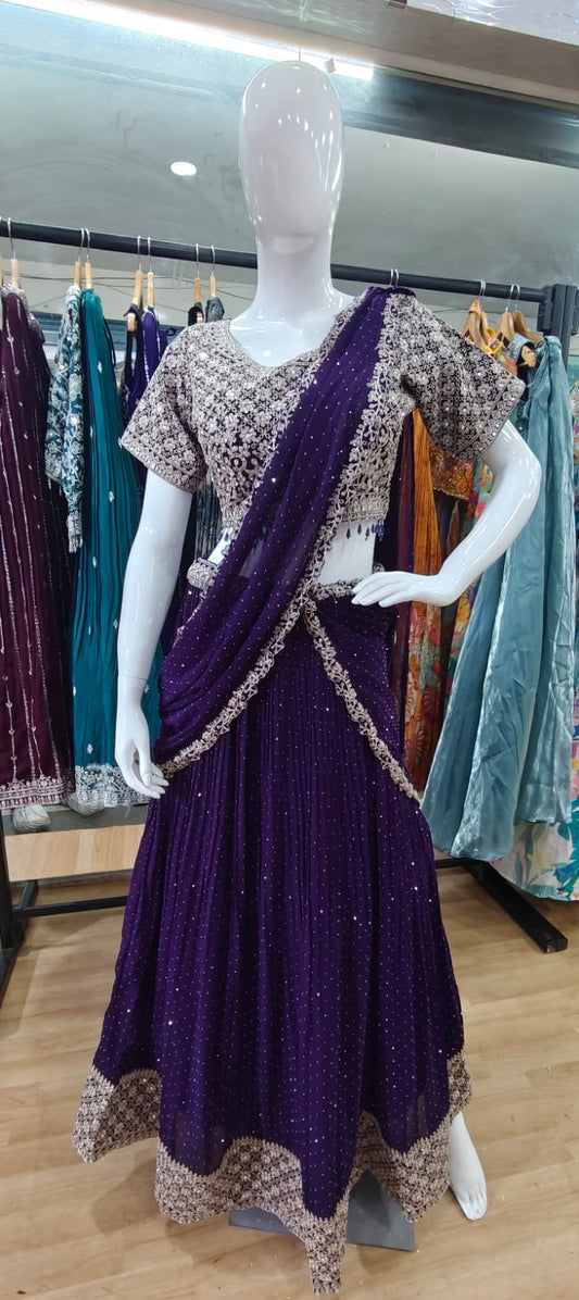 Drape style Lehenga purple