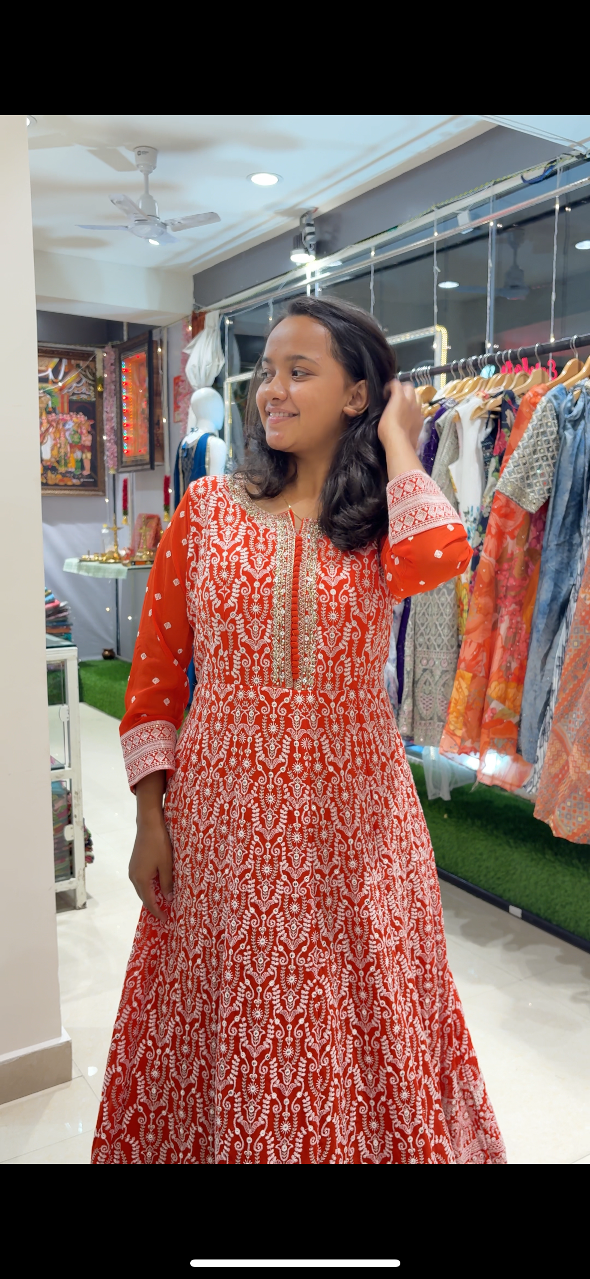 Orange full work gown