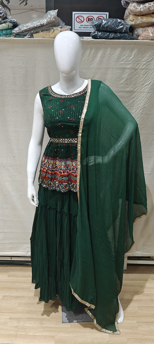 Traditional green peplum lehenga with belt