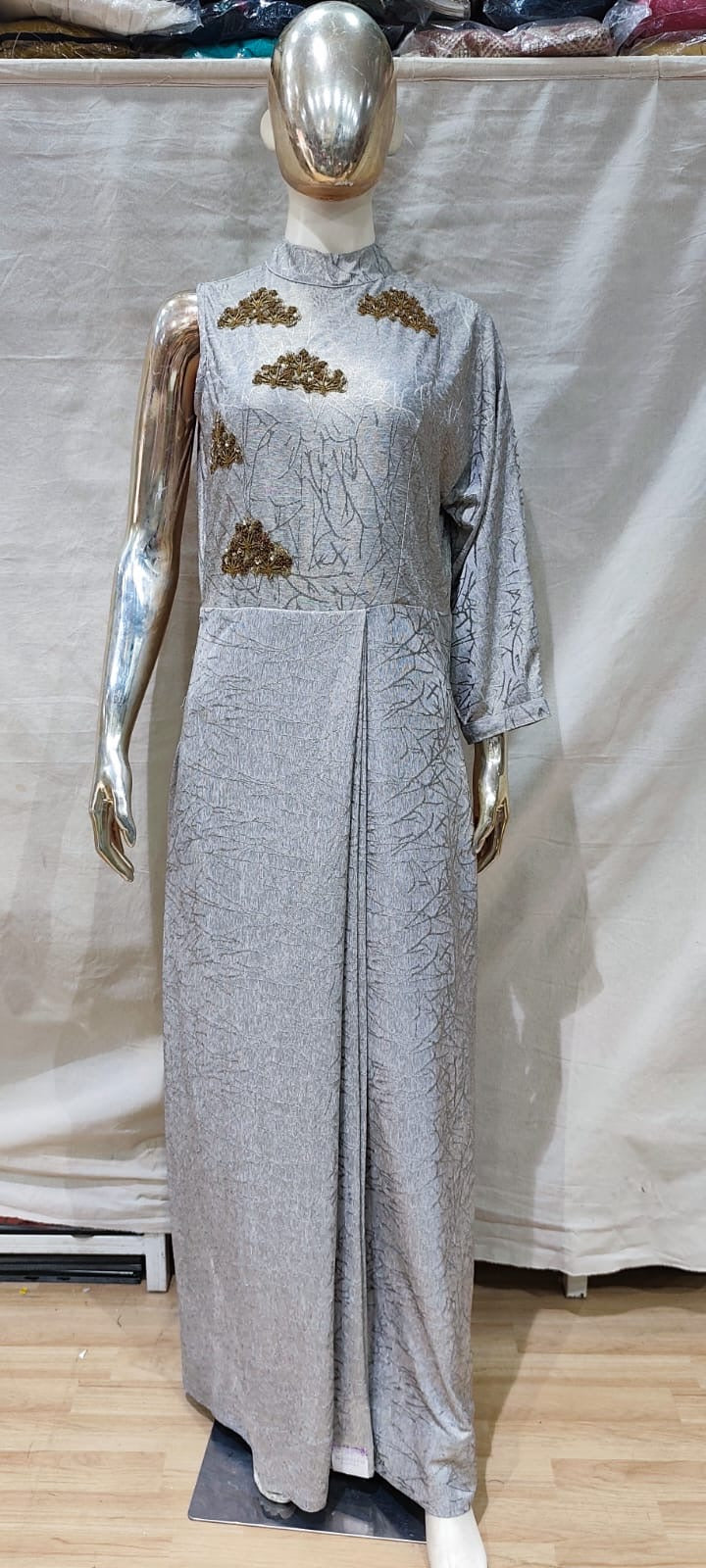 Grey and gold saree drape style Gown