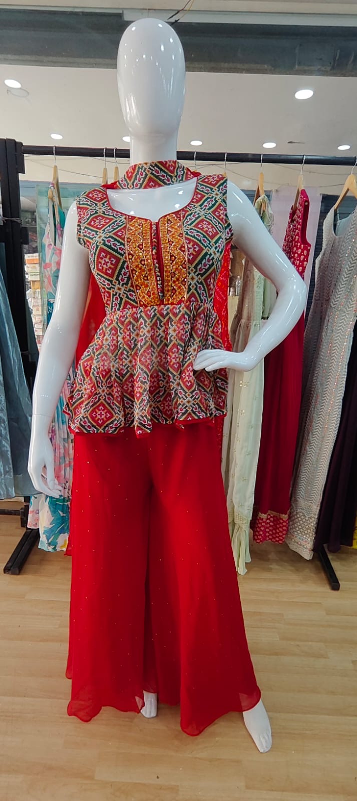 Red patola peplum set