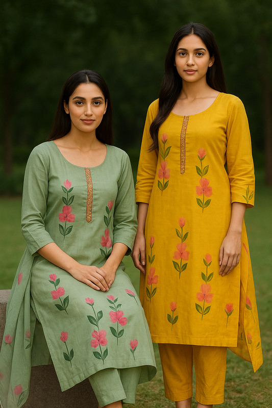 Anarkali hand painted mul chanderi