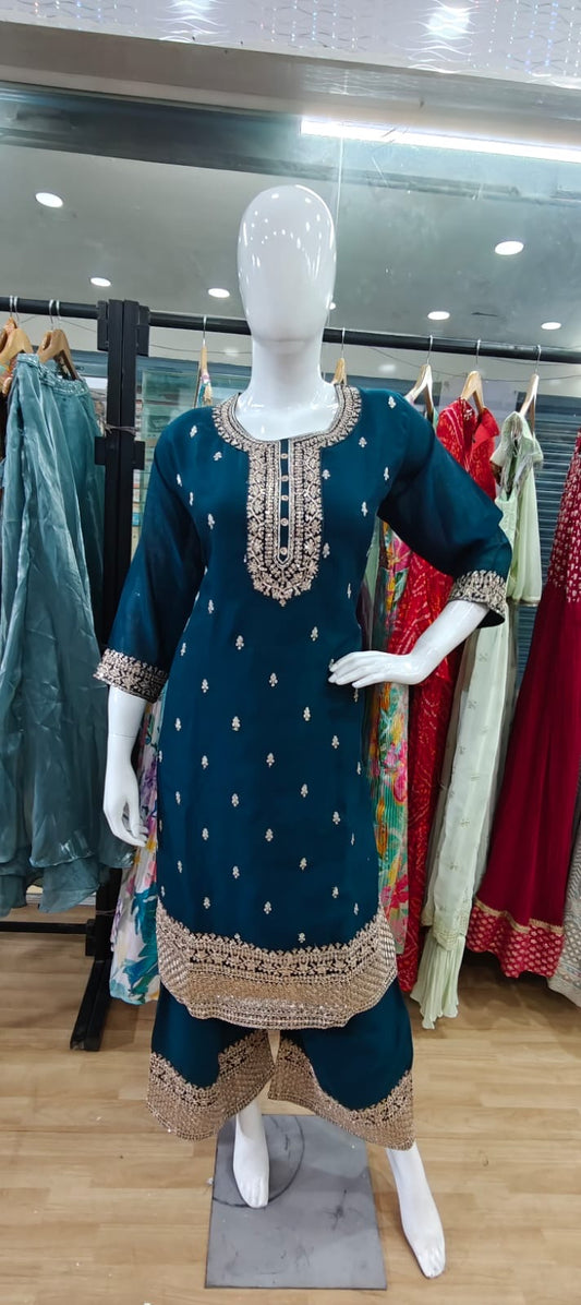 Blue suit with embroidered dupatta