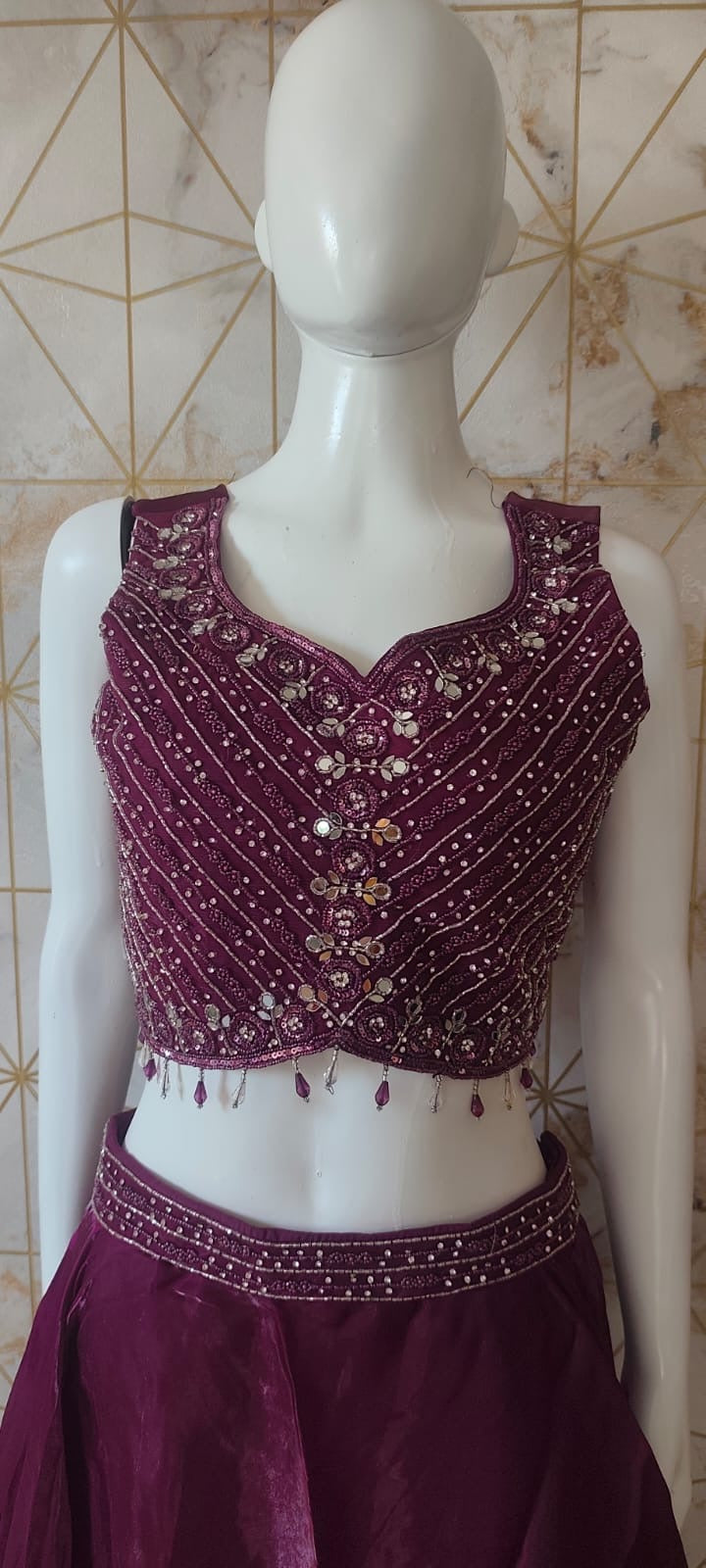 Tissue silk magenta lehenga