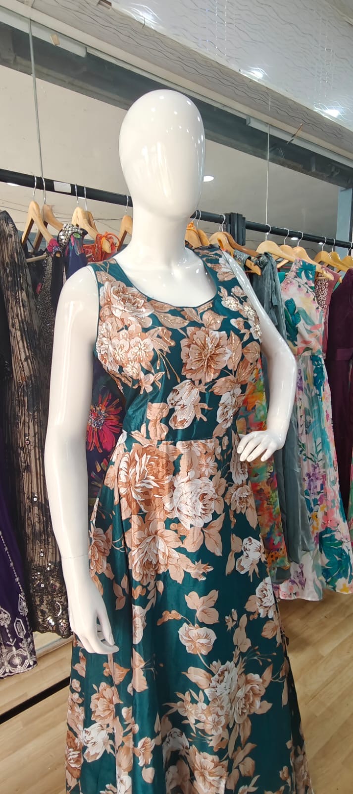 Floral turquoise color gown