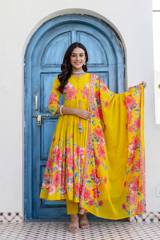 Floral cotton Anarkali Frock