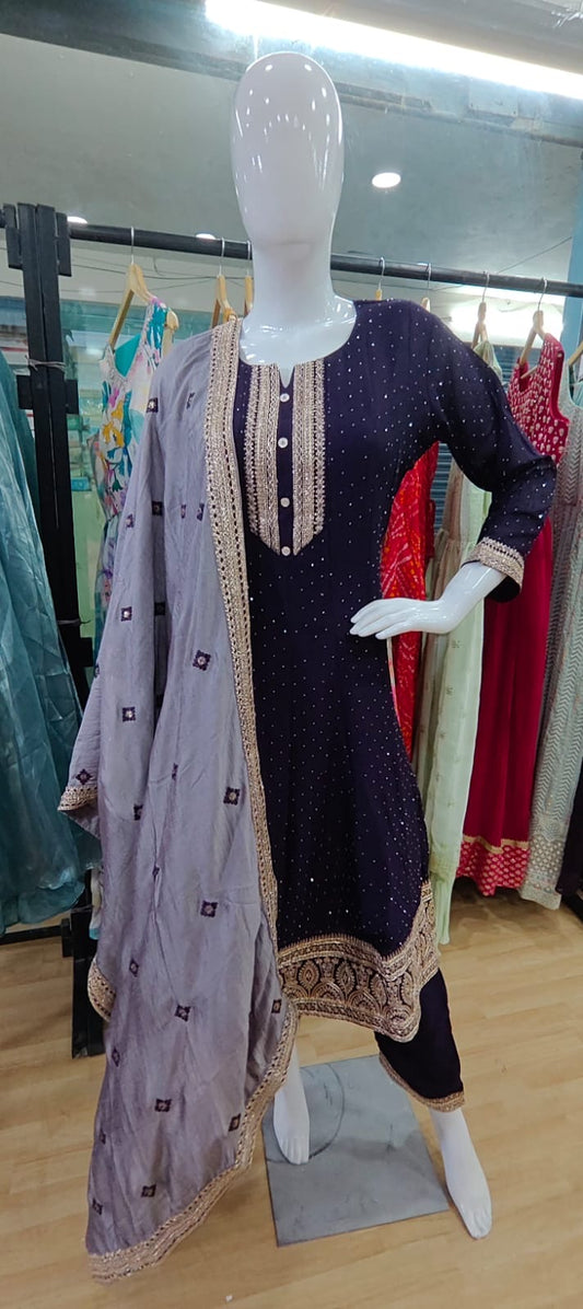 Violet anarkali suit set