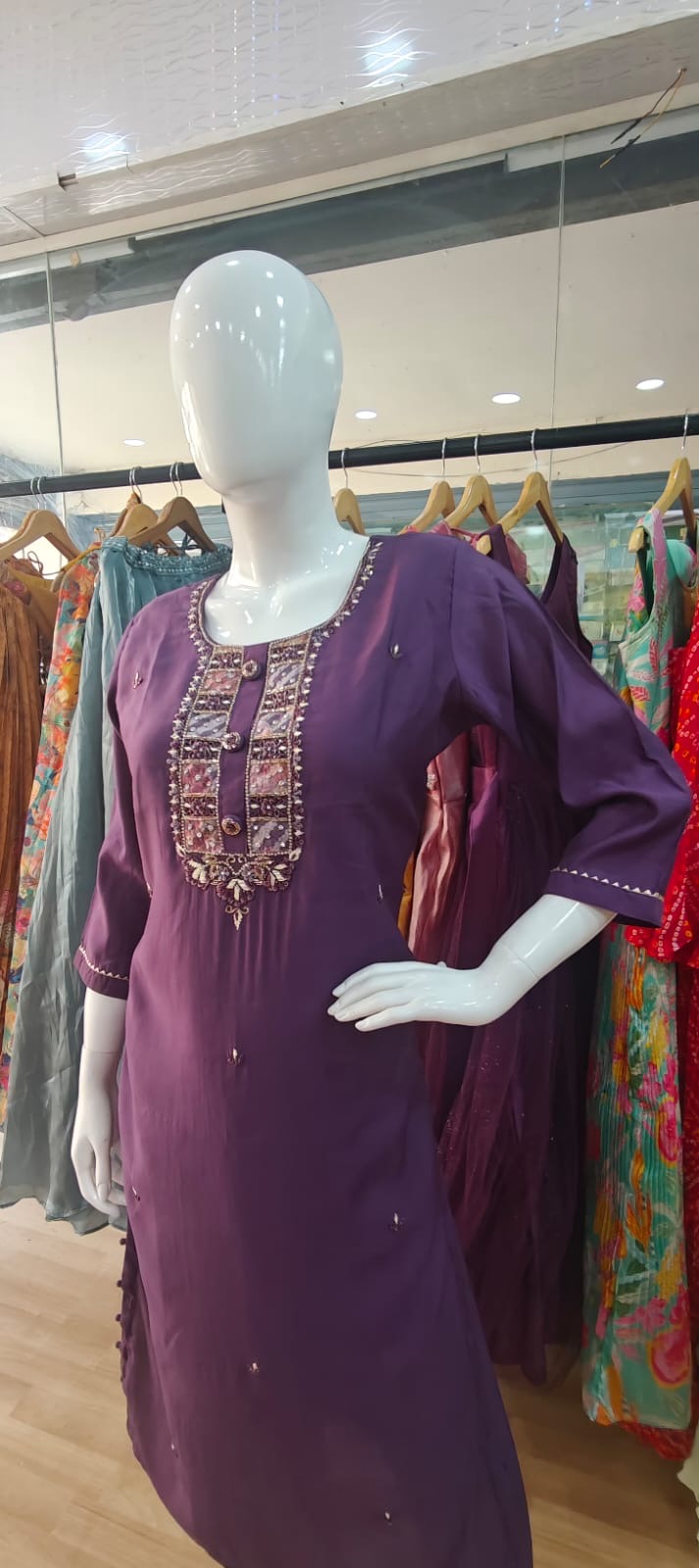 Violet suit with beautiful floral dupatta