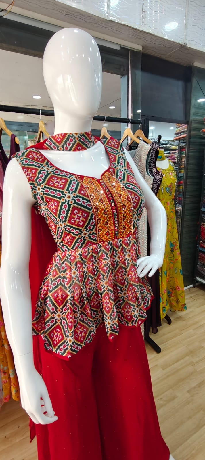 Red patola peplum set