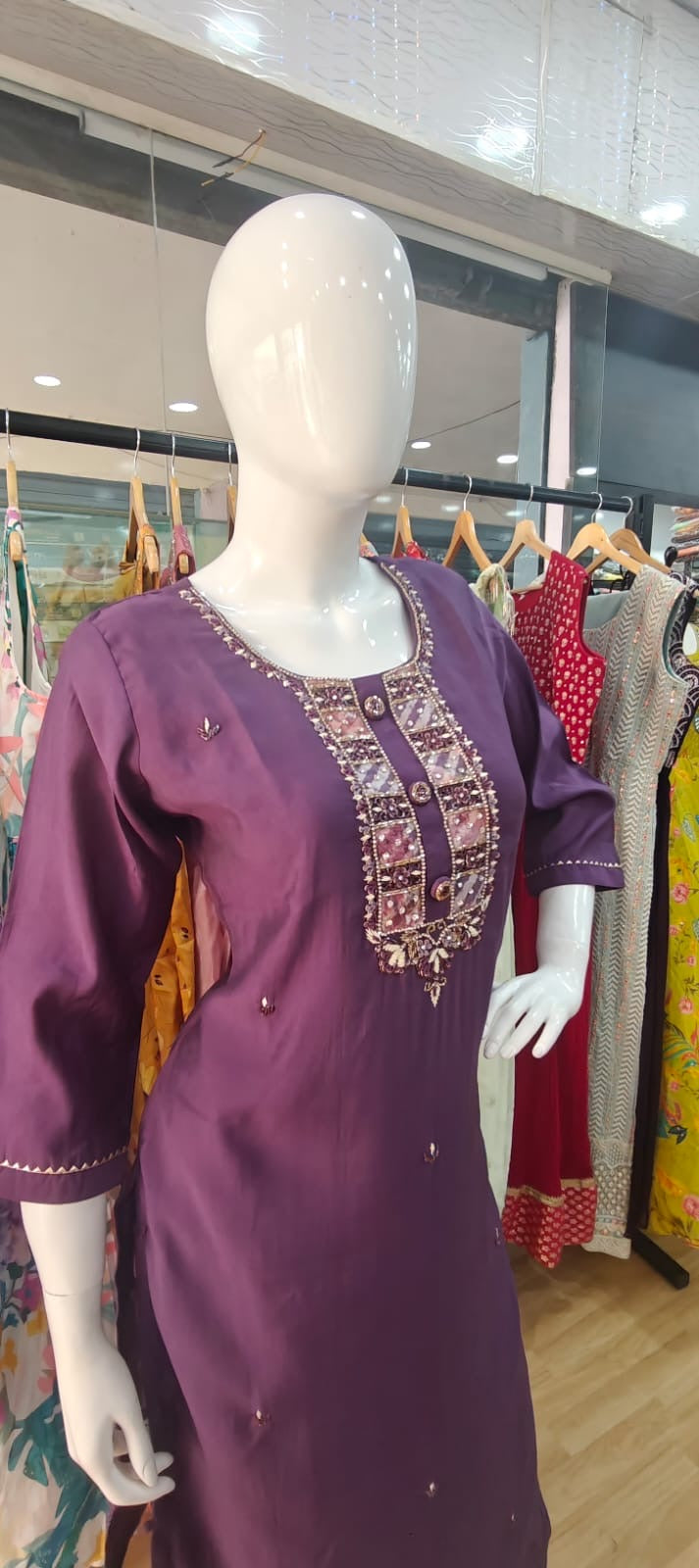 Violet suit with beautiful floral dupatta
