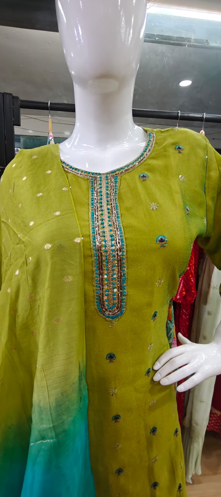 Green ombre dupatta dress