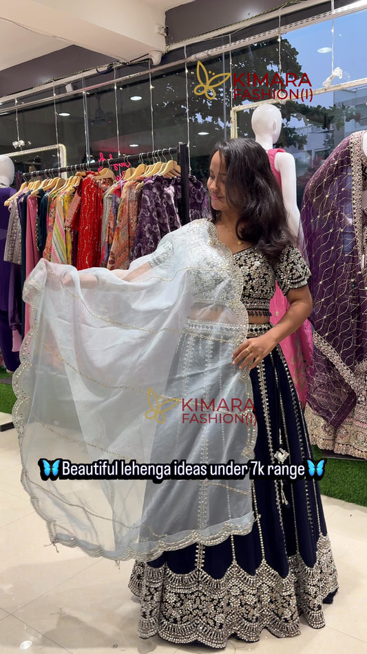Blue mirror work Lehenga