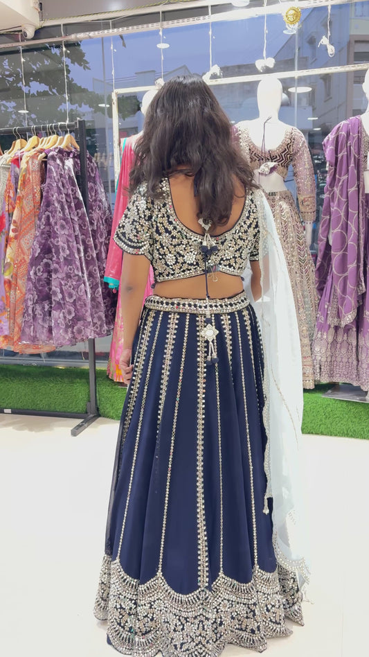 Blue mirror work Lehenga